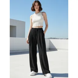 glitchez Women Textured High-Rise Pleated Trousers-picture-32