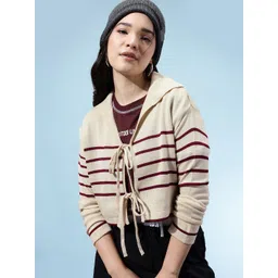 glitchez Women Tie-Ups Relaxed Fit Striped Crop Cardigan-picture-20