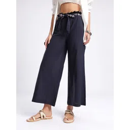 glitchez Women Wide Leg Geometric Embroidered Pleated Trousers-picture-34