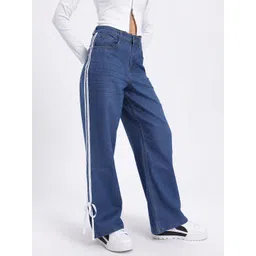 glitchez Women Wide Leg Side Stripe Bow Detail Jeans-picture-15