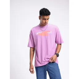 Men Printed Round Neck Pure Cotton Purple T-Shirt-image-42