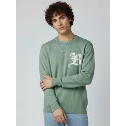 Men Self Design Round Neck Green Sweater-image-44