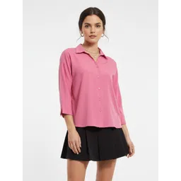 glitchez Women Regular Fit Solid Spread Collar Formal Shirt image 1