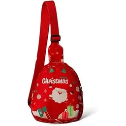 glitreeprops GlitreepropsKids Red Christmas Sling Bag, Mini Crossbody Backpack with Santa, Snowflake & Reindeer Print, Adjustable Strap, 17x13x6.5 cm-picture-24