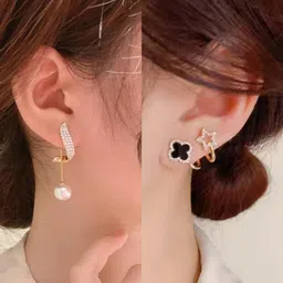 gloaww Western Style Combo Twisted Pearl & Star Leaf Korean Earrings For Women&Girls Alloy Stud Earring, Drops & Danglers-picture-14