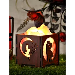 GLOBAL AROMA Brown Wood Contemporary Square Table Lamp-image-0