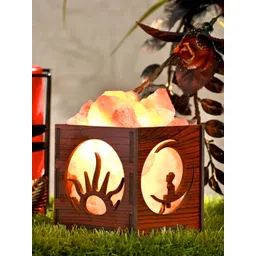 GLOBAL AROMA Brown Wood Contemporary Square Table Lamp with Bulb-image-12