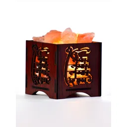 GLOBAL AROMA Brown Wood Contemporary Square Table Lamp with Bulb-image-28