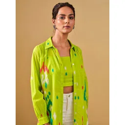 Global Desi Abstract Printed Pure Cotton Crop Top With Jacket-picture-22