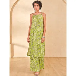 Global Desi Floral Printed Shoulder Straps Straight Kurta With Palazzo-picture-23