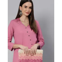 Global Desi Purple Solid Shirt Collar Longline Tunic-picture-37