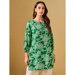 Global Desi Tie-Up Neck Floral Printed Kurti-picture-13