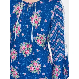 Global Desi Women Blue & Pink Floral Printed Top image 2