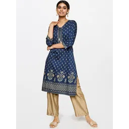 Global Desi Women Blue Ethnic Motifs Printed Kurta-picture-18