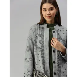 Global Desi Women Grey & Black Longline Parka Jacket-picture-10