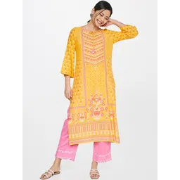 Global Desi Women Mustard Yellow Ethnic Motifs Printed Kurta-picture-27