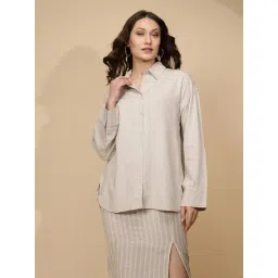 Global Republic Beige Cotton Textured Shirt-picture-14