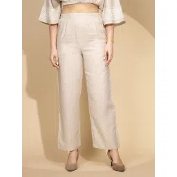 Global Republic Beige Linen Regular Fit Mid Rise Trousers-picture-29