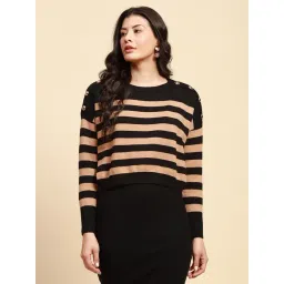 Global Republic Beige Relaxed Fit Stripes Pullover-picture-31