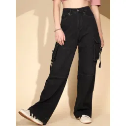 Global Republic Black Cotton Regular Fit Mid Rise Cargo Jeans-picture-23