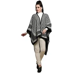 global republic Cape for Women Black Abstract Print Three Fourth Sleeve V-Neck Acrylic Cape-picture-14