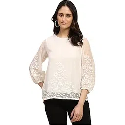 global republic Chiffon Embroidery Relaxed Fit Blouse for Women-picture-14