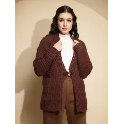 Global Republic Dark Brown Self Design Cardigan-picture-25