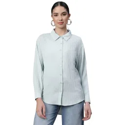Global Republic Light Blue Cotton Embossed Striped Shirt image 1
