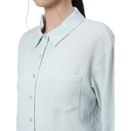 Global Republic Light Blue Cotton Embossed Striped Shirt image 5