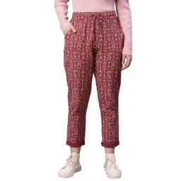 Global Republic Maroon Cotton Floral Print Pants-image-32