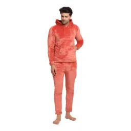 Global Republic Men Rust Hooded Solid Night Suit-picture-12