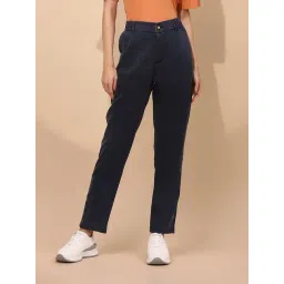 Global Republic Navy Cotton Slim Fit High Rise Trousers-picture-22