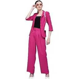 global republic Polyester & Woolen Regular Fit Peak Lapel Neck Full Sleeves Coat For Women (Hot Pink, S)-picture-19