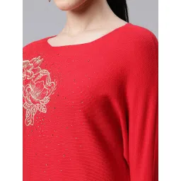 Global Republic Red Knitted Embellished Top image 5