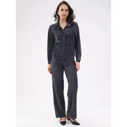 Global Republic Striped Shirt Collar Coat With Trousers-picture-10