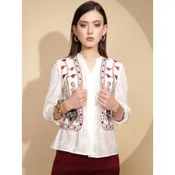 Global Republic Women Cotton White Woven Embellished Waistcoat-picture-37