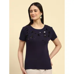 Global Republic Women Embellished Embroidered Cotton Tshirt-picture-10