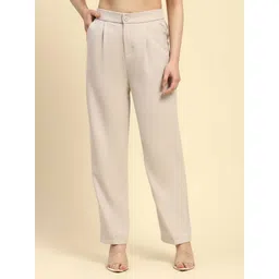 Global Republic Women Relaxed Straight Leg High-Rise Easy Wash Trousers-picture-41