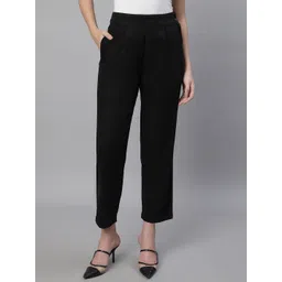 Global Republic Women Solid Regular Fit Wrinkle Free Pleated Trousers-picture-20