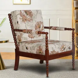 GLOBALLY INDIAN Beige And Brown Printed Classic Wooden Lounge Chair-picture-28