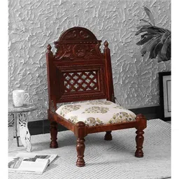 GLOBALLY INDIAN Beige & Brown Wooden Carved Accent-Style Lounge Chair-picture-32