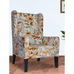 GLOBALLY INDIAN Beige And Orange Printed Wingback Wooden Lounge Chair-picture-11
