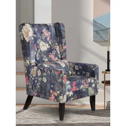 GLOBALLY INDIAN Blue & Beige Printed Wingback Wooden Arm Lounge Chair-picture-16