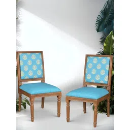 GLOBALLY INDIAN Blue & Brown 2 Pieces Printed Wooden Lounge Chairs-picture-36