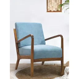 GLOBALLY INDIAN Blue And Brown Wooden Lounge Chair-image-11