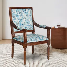 GLOBALLY INDIAN Blue & White Printed Wooden Lounge Chair-picture-44