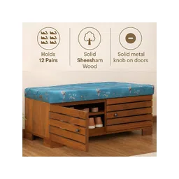 GLOBALLY INDIAN Brown & Blue Printed Wooded 4 Tier Shoe Stand-picture-24