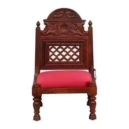 GLOBALLY INDIAN Brown & Red Sheesham Wood Accent-Style Lounge Chair image 4