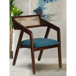 GLOBALLY INDIAN Brown & Teal Wooden Accent -Style Arm Lounge Chair image 1