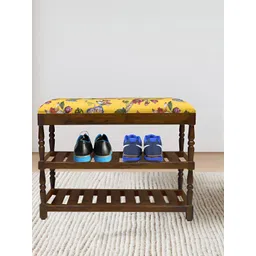 GLOBALLY INDIAN Brown & Yellow Printed Wooded 2 Tier Shoe Stand-picture-21